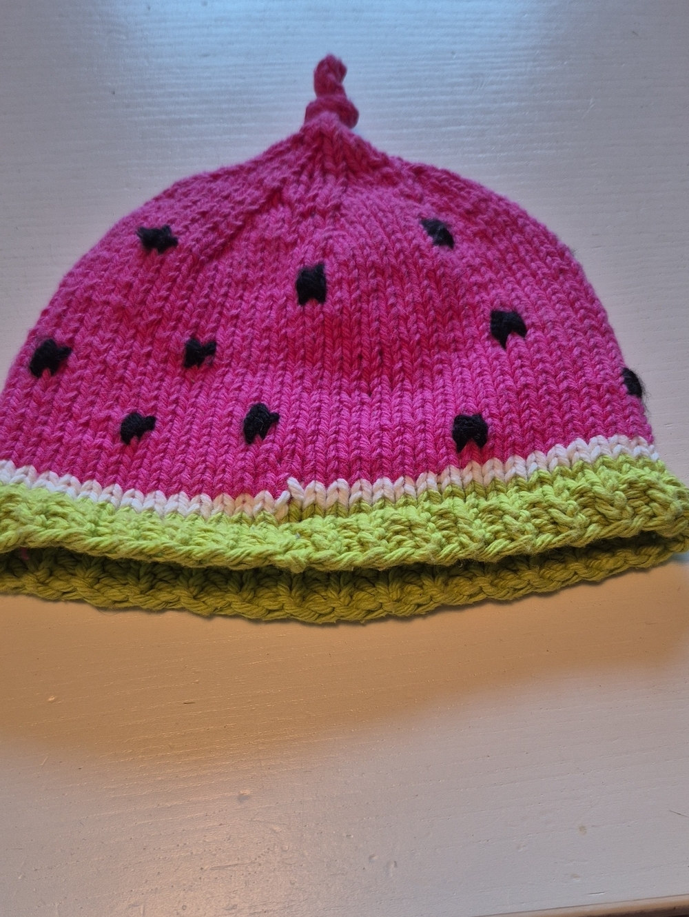 Kids Pink & Green Watermelon Knit Beanie